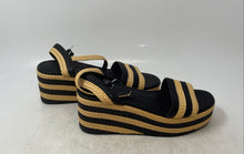 Load image into Gallery viewer, Forever 21 Womens Black Beige Striped Ankle Strap Espadrille Sandals Size 8
