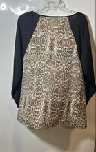 Load image into Gallery viewer, Calvin Klein Womens Black Brown Animal Print Long Sleeve Blouse Top No Size
