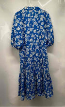 Load image into Gallery viewer, Zara Womens Blue Floral Balloon Sleeve Ruffle Hem Collared Midi Dress Size M

