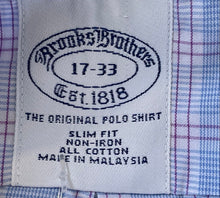 Load image into Gallery viewer, Brooks Brothers Mens Blue Plaid All Cotton Slim Fit Dress Shirt Size 17-33
