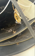 Load image into Gallery viewer, Anne Klein Womens Black Gold-Tone Leather Inner Pockets Shoulder Bag w/ Tags
