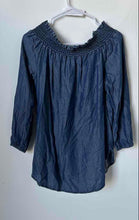 Load image into Gallery viewer, Michael Kors Womens Blue Ruffle Smocked Off The Shoulder Blouse Top Size Large
