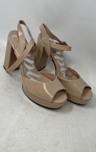 Load image into Gallery viewer, Cuple Womens Beige Patent Leather Buckle Block Platform Sandals Size 41
