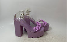 Load image into Gallery viewer, Mata Womens Clear Lavender Chained High Platform Heels Size 6
