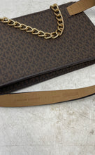 Load image into Gallery viewer, Michael Kors Womens Brown Monogram Print Zipper Small Shoulder Handbag
