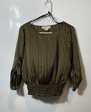 Load image into Gallery viewer, Michael Kors Womens Black And Yellow Chain Print Pullover Blouse Top Size P/S

