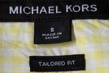 Load image into Gallery viewer, Michael Kors Mens Yellow Printed Cotton Tailored Fit Button-Up Shirt Size L
