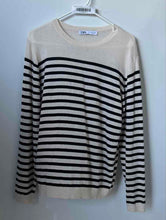 Load image into Gallery viewer, Zara Womens Beige Black Striped Long Sleeve Round Neck Pullover Sweater Size L
