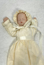 Load image into Gallery viewer, Vintage Ivory Gown Bonnet Lace Trim Embroidered Collectible Ceramic Baby Doll

