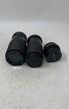 Load image into Gallery viewer, Lot Of 3 Pieces Assorted Black Auto Focus Mixed Variety Camera Lenses Not Tested
