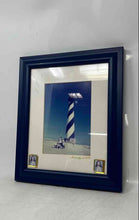 Load image into Gallery viewer, The Image Framed In Blue Features A Print Of The Cape Hatteras Lighthouse
