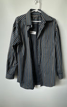 Load image into Gallery viewer, Perry Ellis Portfolio Mens Black Striped Classic Fit Dress Shirt Size 16 32/33
