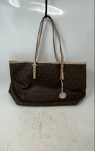 Load image into Gallery viewer, Michael Kors Womens Brown &amp; Cream Monogram Jet Set Travel Shoulder Tote Bag
