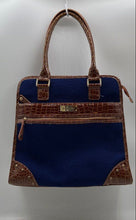Load image into Gallery viewer, Samantha Brown Womens Navy And Brown Croc Embossed Carry-Ons Dowel Handbag
