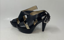 Load image into Gallery viewer, Michael Kors Womens Carla Black Leather High Heel Platform Sandals Size 7.5
