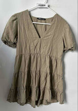 Load image into Gallery viewer, Zara Womens Green V-Neck Short Puff Sleeve Pullover Mini Dress Size Medium
