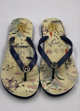 Load image into Gallery viewer, Authentic Tory Burch Womens Miller Blue Cream Printed Flip-Flop Sandals Size 9
