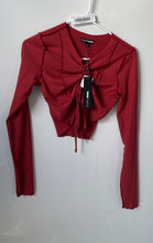 Load image into Gallery viewer, Fashion Nova Womens Brown Long Sleeve Ribbed Cropped Blouse Top Size S With Tag
