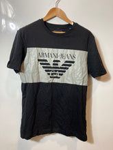Load image into Gallery viewer, Authentic Armani Jeans Mens Black White Colorblock Cotton Graphic T-Shirt Size M
