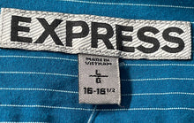 Load image into Gallery viewer, Express Mens Blue Striped Cotton Long Sleeve Spread Collar Dress Shirt Size L

