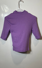 Load image into Gallery viewer, Express Womens Purple Ribbed Short Sleeve Mock Neck Regular Fit T-Shirt Size XS
