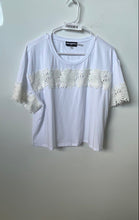 Load image into Gallery viewer, Karl Lagerfeld Womens White Short Sleeve Round Neck Blouse Top Size PXL

