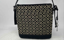 Load image into Gallery viewer, Tommy Hilfiger Womens Black Beige Monogram Adjustable Strap Zipper Crossbody Bag
