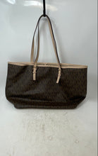 Load image into Gallery viewer, Michael Kors Womens Brown &amp; Cream Monogram Jet Set Travel Shoulder Tote Bag

