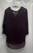 Load image into Gallery viewer, Express Womens Purple Sheer Long Sleeve Henley Neck Pockets Blouse Top Size L
