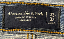 Load image into Gallery viewer, Abercrombie &amp; Fitch Mens Blue Denim Stretch Distressed Straight Jeans Size 32x32
