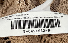 Load image into Gallery viewer, Zara Womens Khaki Open Knit Long Sleeve V-Neck Pullover Sweater Size M
