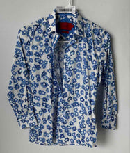 Load image into Gallery viewer, Elie Balleh Boys White Blue Floral Long Sleeve Slim-Fit Dress Shirt Size 10
