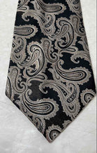 Load image into Gallery viewer, Pierre Cardin Mens Black Gray Paisley Print Keeper Loop Adjustable Designer Tie
