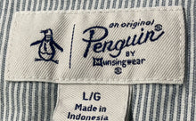 Load image into Gallery viewer, Original Penguin Mens Blue Striped Collared Short Sleeve Button-Up Shirt Size L
