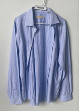 Load image into Gallery viewer, Michael Kors Mens White Blue Check Long Sleeve Dress Shirt Size 17 1/2 34/35
