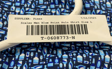 Load image into Gallery viewer, Scales Mens Blue Printed Short Sleeve Spread Collared Polo Shirt Size L
