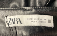 Load image into Gallery viewer, Zara Womens Black Faux Leather Flat Front Tapered Leg Trouser Pants Size 2
