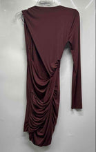 Load image into Gallery viewer, Zara Womens Brown Long Sleeve Scoop Neck Ruched Mini Dress Size Medium
