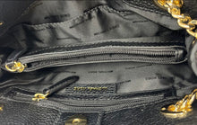 Load image into Gallery viewer, Michael Kors Womens Jet Set Black Gold Pebbled Leather Chain Strap Shoulder Bag
