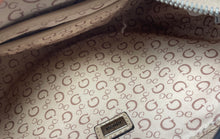 Load image into Gallery viewer, Guess Womens White Beige Monogram Inner Pockets Studded Zipper Shoulder Bag
