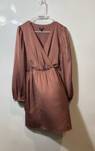 Load image into Gallery viewer, Express Womens Brown Long Sleeve Surplice Neck Mini Wrap Dress Size Medium
