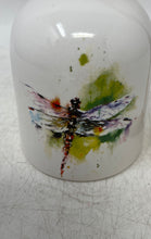 Load image into Gallery viewer, White Green Dragonfly Watercolor Decorative Ceramic Bell With Jute Hanging Loop
