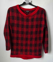 Load image into Gallery viewer, Express Womens Red Black Plaid Long Sleeve Crew Neck Pullover Sweater Size Small
