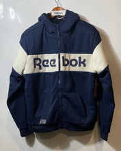 Load image into Gallery viewer, Reebok Mens Navy Blue White Long Sleeve Hooded Bomber Jacket Size Large With Tag
