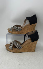 Load image into Gallery viewer, Toms Womens Black White Open Toe Cork Wedge Platform Strappy Sandals Size 7.5
