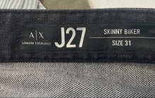 Load image into Gallery viewer, Armani Exchange Mens J27 Black Dark Wash Biker Skinny Leg Jeans Size 31
