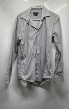 Load image into Gallery viewer, Bugatchi Mens White Black Long Sleeve Collared Shaped Fit Button-Up Shirt Size M
