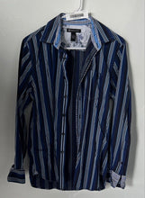 Load image into Gallery viewer, INC International Concepts Mens Blue Black Striped Cotton Button-Up Shirt Size S
