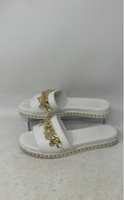 Load image into Gallery viewer, Karl Lagerfeld Paris Womens White Gold-Tone Embellished Slip-On Slide Sandals 6

