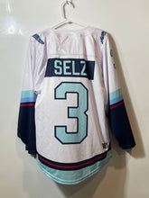 Load image into Gallery viewer, Troy Adults White Red &amp; Blue Florida Alliance #3 Long Sleeve Hockey Jersey Sz S

